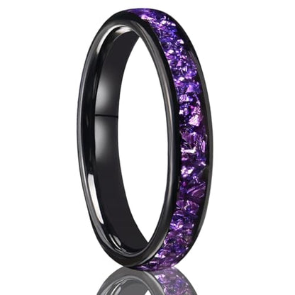 Tungsten Rings for Men and Women 8mm/4mm Men’s Wedding Bands | 8mm Black Inlaid Purple Galaxy Opal Fashion High Polished Suitable for engagement and anniversary parties comfortable fit - color: 4mm black and purple