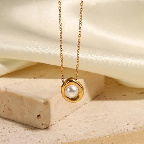 Unisex Celestial Gold Pendant Necklaces, Sun/Moon/Star/Angle Celestial Elements Unisex Choker Gold Lover Chains for Men and Women Jewelry - color: Pearl Drop - Round