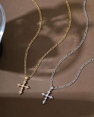 Cross Necklace for Women, 14K Gold Plated Cubic Zirconia Cross Pendant Necklace, Trendy Christian Jewelry Gifts for Baptism First Communion Christmas - color: Style K - Gold