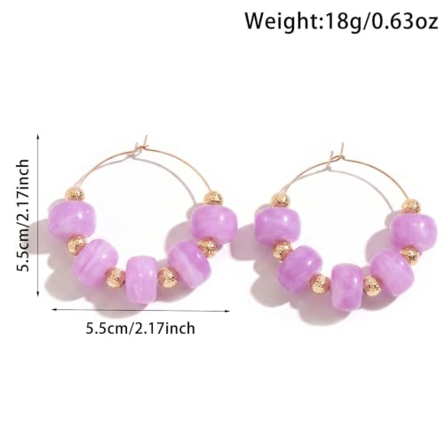 Colorful Beaded Earrings for Women Beaded Hoop Earrings | Chunky Acrylic Resin Boho Statement Drop Earrings Trendy Summer Beach Jewelry Accessories Gifts - color: Purple