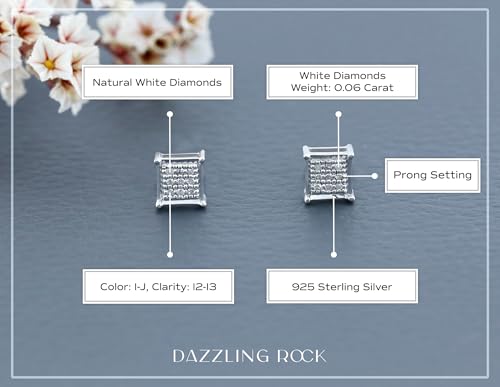 Dazzlingrock Natural Round White Diamond Square Shaped Unisex Stud Earrings | 0.06 Ctw | 925 Sterling Silver - color: 925 Sterling Silver, size: Screw Back