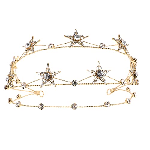 Beaupretty Bling Rhinestone Star Crown, Star Crystal Tiara and Crown Bridal Headpiece Alloy Hairband Wedding Jewelry for Women Girls, Golden - color: Golden