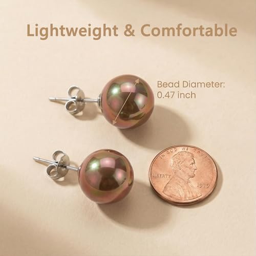 Pearl Stud Earrings Multicolor Shell Beads Pearl Hypoallergenic Stud Earrings Ocean Shell Pearl Jewelry - color: Champagne