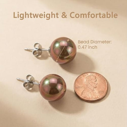 Pearl Stud Earrings Multicolor Shell Beads Pearl Hypoallergenic Stud Earrings Ocean Shell Pearl Jewelry - color: Champagne