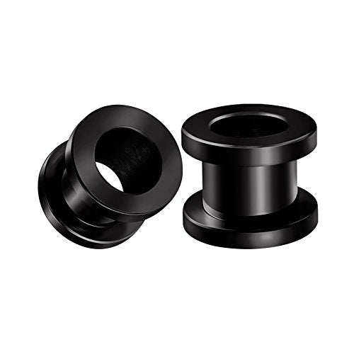 Pair of 316L Surgical Steel Black Anodized Screw-fit Piercing Jewelry Ear Stretching Lobe Plugs flesh Tunnel Earring - style: B02 2Pcs 00g (9mm)