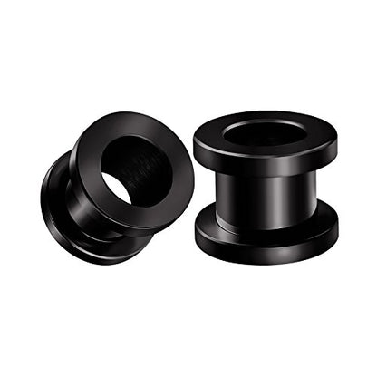 Pair of 316L Surgical Steel Black Anodized Screw-fit Piercing Jewelry Ear Stretching Lobe Plugs flesh Tunnel Earring - style: B02 2Pcs 00g (9mm)
