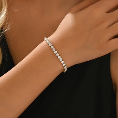 18K Gold Plated Tennis Bracelets for Women, Adjustable Cubic Zirconia Bracelet with Multi-color 4mm CZ Diamond Paperclip Chain, Dainty Trendy Birthday Bridal Jewelry Gifts for Women Daily Party Wear - color: White