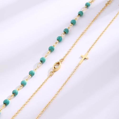 Cuzmly Bracelets for Women, Waterproof 14K Gold/Silver Plated Stackable Bracelets for Women Non Tarnish Trendy Dainty Paperclip Figaro Box Herringbone Hand Chain Bracelet Pack Stack Adjustable Jewelry for Women - style: 3 Cross