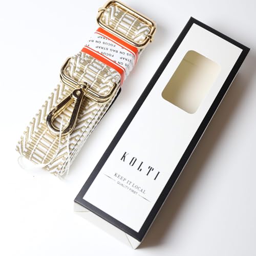Kolti Purse Strap Replacement Crossbody Handbag Stripe Wide Adjustable - color: Gold Buckle-381