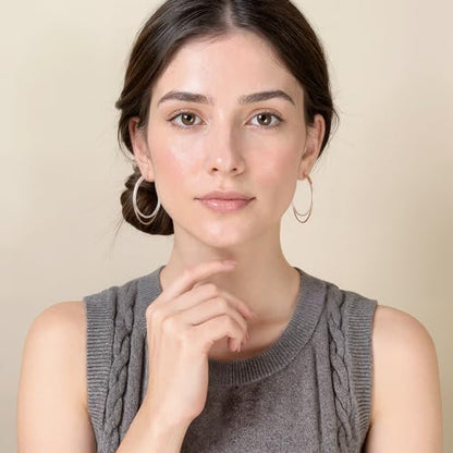 Double Hoop Earrings for Women,925 Sterling Silver Earrings Hoop Post 14K Gold Hoops Non Tarnish Sturdy backless earrings for women,Large Thin Lightweight Hypoallergenic 40mm,Trendy Jewelry Gift - color: Silver