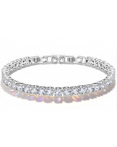 BUMBLEBEE Handmade Tennis Bracelet for Women | White Gold Plated,Italian 5A Cubic Zirconia, Hypoallergenic, Adjustable 6–7.5 Inch Jewelry Gift Anniversary, Birthday - color: White Gold, size: 7.5"