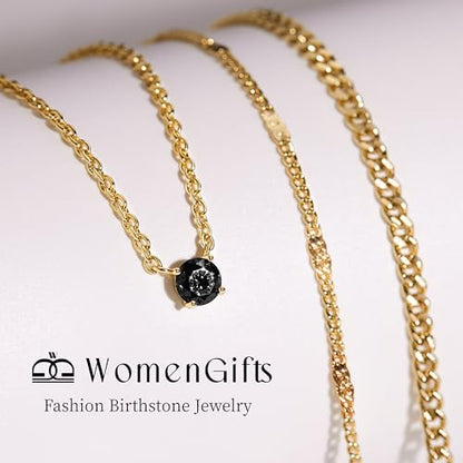 WomenGifts Layered Gold Necklaces for Women, 14K Gold Sterling Silver Plated Dainty Pendant Necklace Set Non Tarnish, Chunky Stackable Cuban Chain Choker, Trendy Birthstone Vacation Jewelry Gift - color: Gold, style: Cubic Zirconia-Created Black Diamond