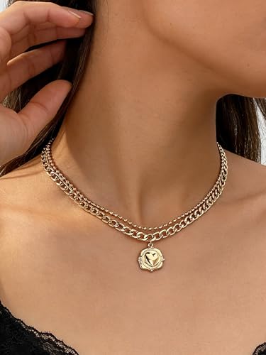 Layered Necklace Set for Women, Mixed Metal Evil Eye Charm Jewelry, Trendy | Mixed Metal Layered Necklace with Evil Eye, Star and Spike Charms for Women Who Love Trendy Boho & Edgy Jewelry - style: 2PCS gold