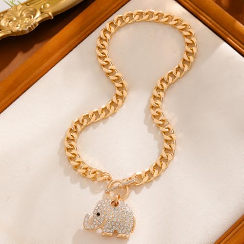 14K Gold Plated Heart Chain Necklace Women Trendy Cuban Link Paperclip Chain Toggle Clasp Necklace Fashion Chunky Jewelry for Women - color: Elephant