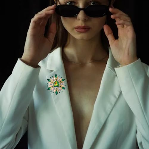 Rhinestone Sunflower Brooch Pin Red Pink Flower Brooch Stylish Crystal Brooch Elegant Clothing Hat Bag Accessories Jewerly for Women - color: Green2