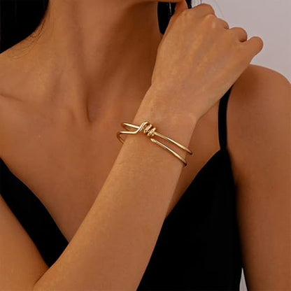 Chunky Cuff Bracelets for Women Wide Gold/Silver Cuffs Bangle Hollow Out Adjustable Bracelets Punk Vintage Jewelry - style: T-Gold C