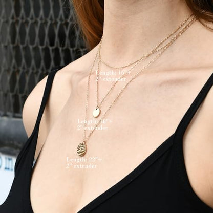 Layered Necklaces for Women - 14K Dainty Gold Plated Layering Chokers Necklaces Set Multilayer Delicate Necklace Trendy Adjustable Long Layered Necklaces for Women - style: 02 Gold-Plated Disc Necklace