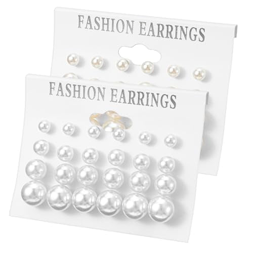 24 Pairs Pearl Earrings Set, Pearl Earrings for Women, Pearls Earring Pack Mixed Size Pearls Earring Stack, Pearling Stud Ear Stack for Bridal Wedding Christmas Jewelry