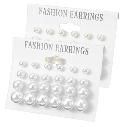 24 Pairs Pearl Earrings Set, Pearl Earrings for Women, Pearls Earring Pack Mixed Size Pearls Earring Stack, Pearling Stud Ear Stack for Bridal Wedding Christmas Jewelry