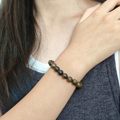 Natural Healing Gemstone Bracelet Handmade Yoga Stretch Elastic Bracelet Stress Relief Crystal Jewelry for Men and Women - color: Bronzite (Release Pressure), size: 8mm
