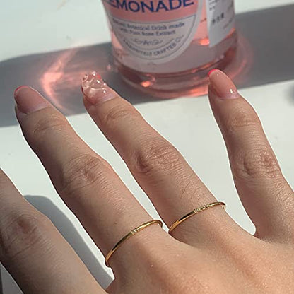 Women's Stainless Steel 1MM Thin Plain Midi Stacking Ring Band Comfort Fit, Size 3 to 10 - color: Dome - G (with 3 cz)