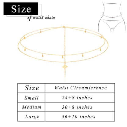 Waist Chain Silver Beads Belly Chain Gold silver Women Dainty Body Jewelry Accessories - color: gold sun - 24 + 8 in