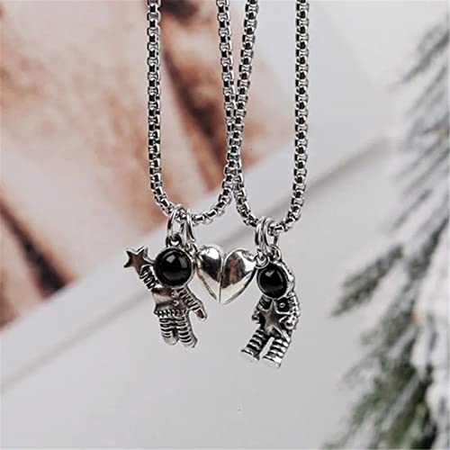 Caiyao 2Pcs Stainless Steel Mutual Attraction Couples Matching Spaceman Pendant Necklace Astronaut Promise Necklace for Women Men Friends Him Her Friendship Astronomy Jewelry Gift - color: A heart