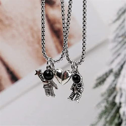 Caiyao 2Pcs Stainless Steel Mutual Attraction Couples Matching Spaceman Pendant Necklace Astronaut Promise Necklace for Women Men Friends Him Her Friendship Astronomy Jewelry Gift - color: A heart