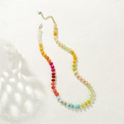 Gemstone Beaded Necklace for Women Colorful Natural Stone Freshwater Pearl Surfer Beach Rainbow Necklace Jewelry Gift - color: colorful -04