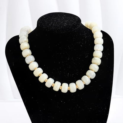 Chunky Colorful Choker Necklace for Women - Summer Beach Round Resin Beads Necklace, Trendy Statement Summer Beach Jewelry Birthday Gifts for Vacation Holiday - color: 14mm Shell White Beads