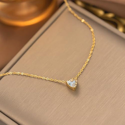 Luxval Diamond Pendant Gold Necklace for Women，Dainty 18k Gold Plated Choker Necklaces Simple Gold Jewelry Gifts for Women - color: Gold-Heart