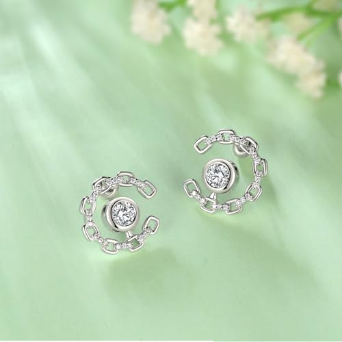 Elegant C-Shaped Crystal Stud Earrings with Birthstone Earring Silver Plated Fashion Jewelry for Women CE0003 - color: White-April