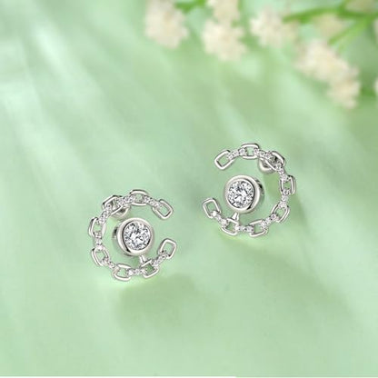 Elegant C-Shaped Crystal Stud Earrings with Birthstone Earring Silver Plated Fashion Jewelry for Women CE0003 - color: White-April