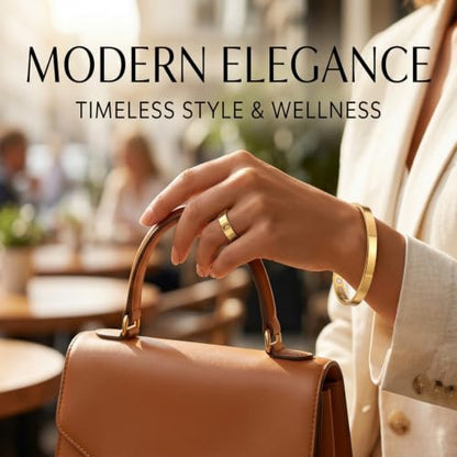 Calming Bracelet Ring Set for Women, Menopause Bracelets Adjustable Bangle Stainless Steel Cuff Climacterium Anxiety Stress Relief Energy Open Jewelry Gift - color: Gold + Gold