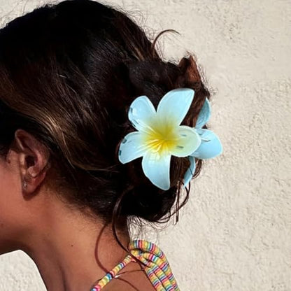 Flower Hair Clips for Women Claw Clips Summer Beaches Fashion Hair Accessories with Blue Gradient Cute Plumeria Design Barrettes Hold Hair in Place for Thick Thin Hair(3Pcs: 1 large 2 small) - color: Blue