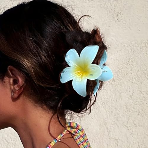 Flower Hair Clips for Women Claw Clips Summer Beaches Fashion Hair Accessories with Blue Gradient Cute Plumeria Design Barrettes Hold Hair in Place for Thick Thin Hair(3Pcs: 1 large 2 small) - color: Blue