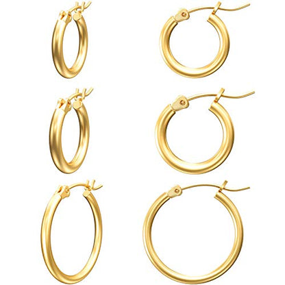 Gold Hoop Earrings for Women 14K Gold Plated | 925 Sterling Silver Post Hypoallergenic Hoop Earrings - color: Gold, size: 14-16-20mm