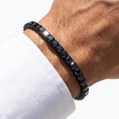Tennis Bracelet for Men Women 5mm Cubic Zirconia Bracelet Gift | Hypoallergenic Stainless Steel Mens Bracelets, Black/Silver CZ Tennis Bracelet, Classic Bling Hip Hop Jewelry Gift 7.5/8.7in