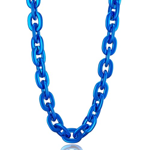 Passed colorfast test 39-inch Large Plastic Chain Necklace with Gift Box | 2/4 Pack with Gift Box,Gold Plastic Chain,Hip Hop Rapper Style, Fade Resistant,Detachable,for Parties, Awards,Prizes, Unisex - color: Blue