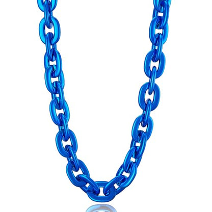 Passed colorfast test 39-inch Large Plastic Chain Necklace with Gift Box | 2/4 Pack with Gift Box,Gold Plastic Chain,Hip Hop Rapper Style, Fade Resistant,Detachable,for Parties, Awards,Prizes, Unisex - color: Blue