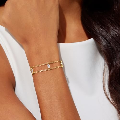 Cicy Bell Hand Chain Bracelets for Women 18K Gold Plated | Layered Stackable Dainty Ring Bracelets, Adjustable Satellite Bead Dot Link Finger Bracelets - color: Style M-Gold