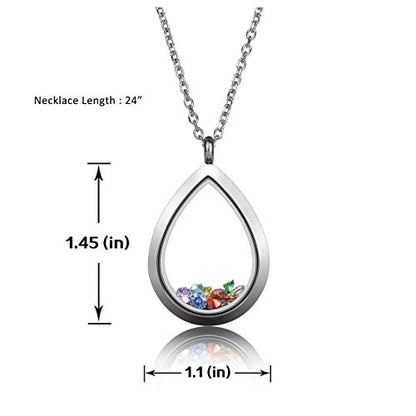 Jovivi Teardrop/Heart Floating Charm Memory Locket Necklace - 316 Surgical Stainless Steel Buckle Closure