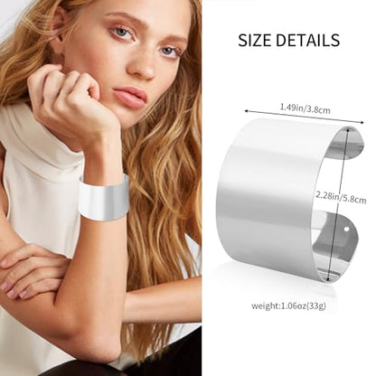 Wide Cuff Chunky Gold Bracelets for Women Open Cuff Bangles Wrist Cuff Bracelets for Women - style: Silver