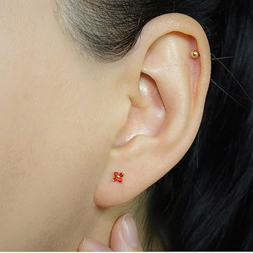 QueenBee 14K Gold Plated Ivy Flower Birthstone Stud Earrings for Women Dainty Floral Gemstone Studs Unique Jewelry Gift for Her - color: Jan-Garnet