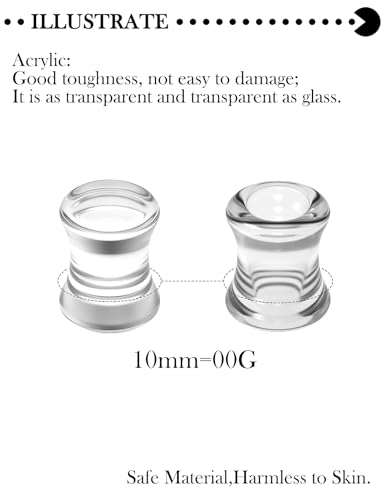 6G-30mm Acrylic Gauges for Ear Solid and Hollow Tunnel Plugs Stretcher lightweight Plugs Clear Double Flared Flesh Tunnels Earrings for Women Men - color: Clear:00G = 10mm