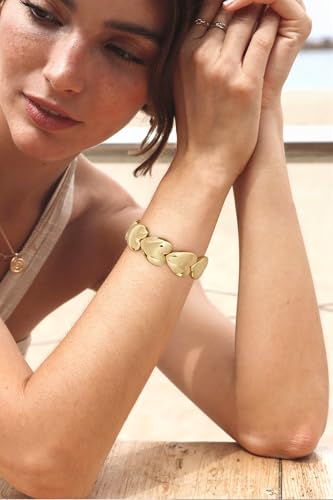 WOWORAMA Chunky Chain Bracelet for Women, Gold/Silver | Adjustable Elastic Stretch Bracelet, Thick Chunky Link Bracelet, Statement Jewelry - color: Gold Heart