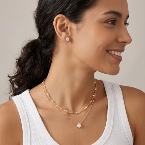 7-Piece Set 14K Gold Plated Jewelry Set Dainty Layered Necklaces CZ Stud Earring Huggie Hoop Earrings Chain Bracelets Gifts for Women - color: Style A-Gold-Necklaces Earrings