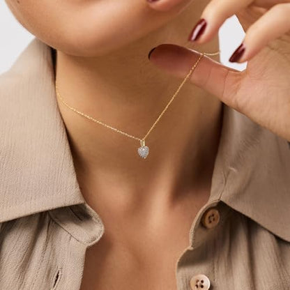 Ana Luisa Lev Puffy Heart Necklace for Women - Paperclip Chain w/ 14K Gold Plated & Silver Rhodium Plated Small Puffed Heart Pendant - Hypoallergenic, Water-Resistant, Tarnish-Free Jewelry - style: Cubic Zirconia