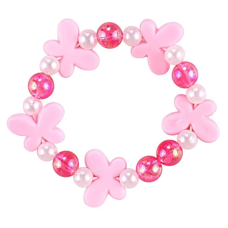 Beaded Necklaces and Bracelets Set for Women Flower Butterfly Pendant Bead Stretch Necklace Party Favors Dress up Play Costume Jewelry Gift - color: Pink