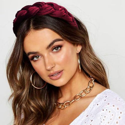 DRESHOW Velvet Braided Headband Women Hair Hoop Elastic Hair Bands Fashion Headbands for Women - color: 1 Pc Velvet Hair Hoop: Burgundy